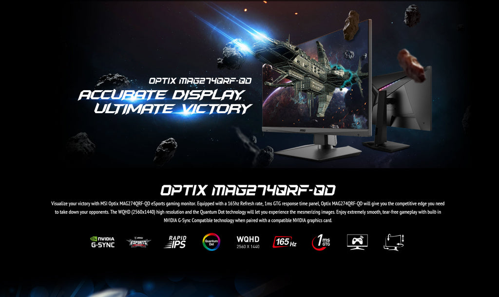 MSI Optix MAG274QRF-QD 27" WQHD 1440P 165Hz 1ms IPS Gaming Monitor with Quantum Dot Technology Description