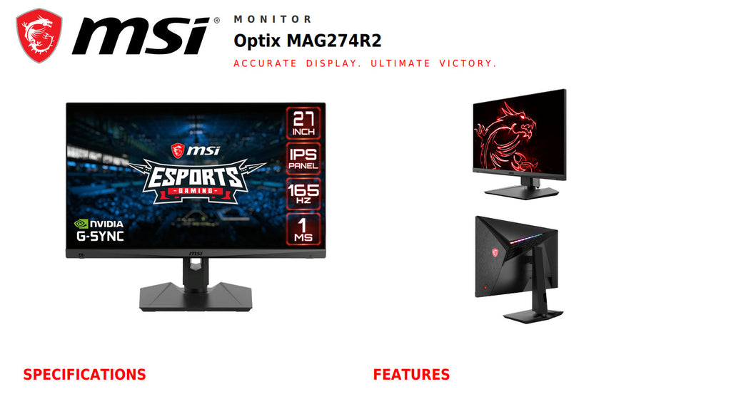 MSI Optix MAG274R2 27" FHD 1080P 165Hz 1ms IPS Gaming Monitor Specifictation