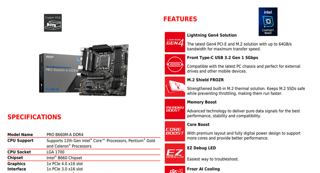 MSI MAG B660M-A DDR4 Intel Socket 1700 Micro-ATX Motherboard Specification