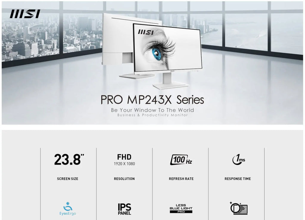 MSI PRO MP243XW 24" FHD 1080P 100Hz 1ms IPS Business Monitor White Description