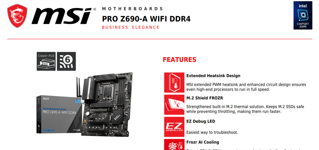 MSI PRO Z690-A WIFI DDR4 Intel Socket 1700 ATX Motherboard Specification