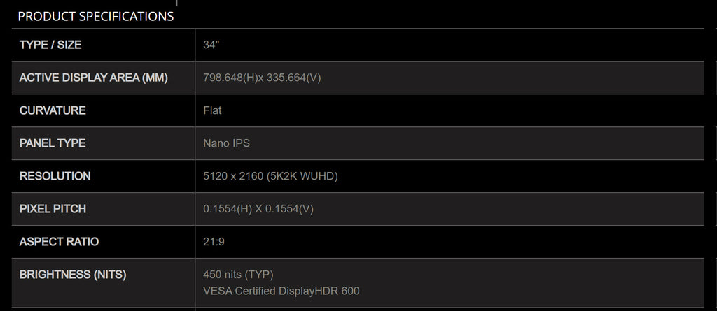 MSI Prestige PS341WU 34" 5120 x 2160 5K HDR600 Nano IPS Creators Monitor Specification
