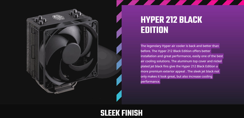 Cooler Master Hyper 212 Black Edition CPU Cooling Fan Model: RR-212S-20PK-R1 Description