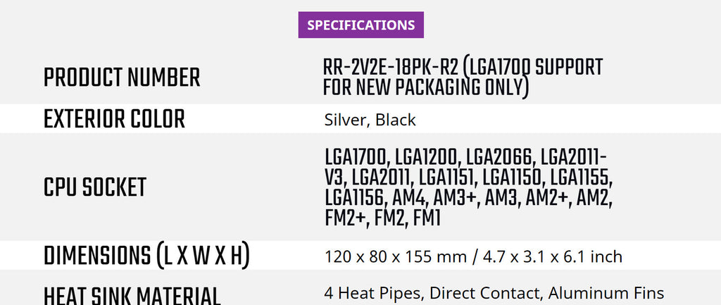 Cooler Hyper 212 EVO V2 CPU Cooler w/ SickleFlow 120mm Fan Model: RR-2V2E-18PK-R2 Specification