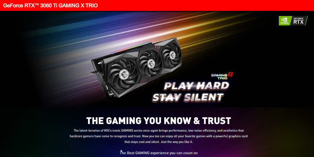 MSI Geforce RTX 3060Ti GAMING X TRIO 8G Gaming Video Card Description