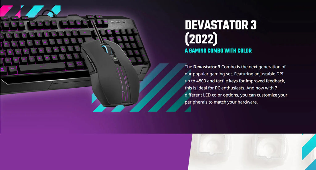 Cooler Devastator 3 2022 Gaming Combo with RGB Keyboard and Mouse Model: SGB-3000-KKMF3-US Description