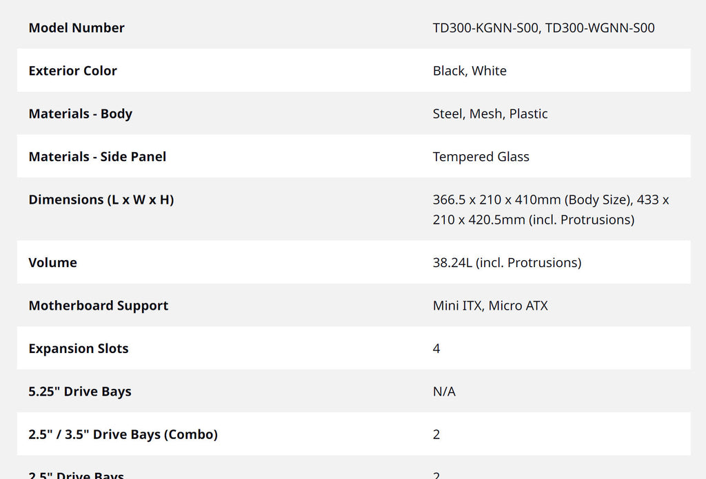 Cooler Master TD300 MESH Tempered Glass Micro-ATX Mini Tower Case  Specification