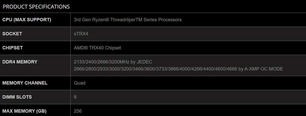 MSI TRX40 PRO 10G AMD Socket sTRX4 RX40 ATX Threadripper Motherboard Specification