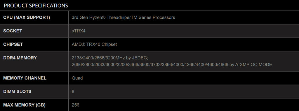 MSI TRX40 PRO WIFI AMD sTRX4 TRX40 ATX AMD Threadripper Motherboard Specification