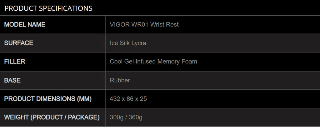 MSI Vigor WR01 Wrist Rest Specification