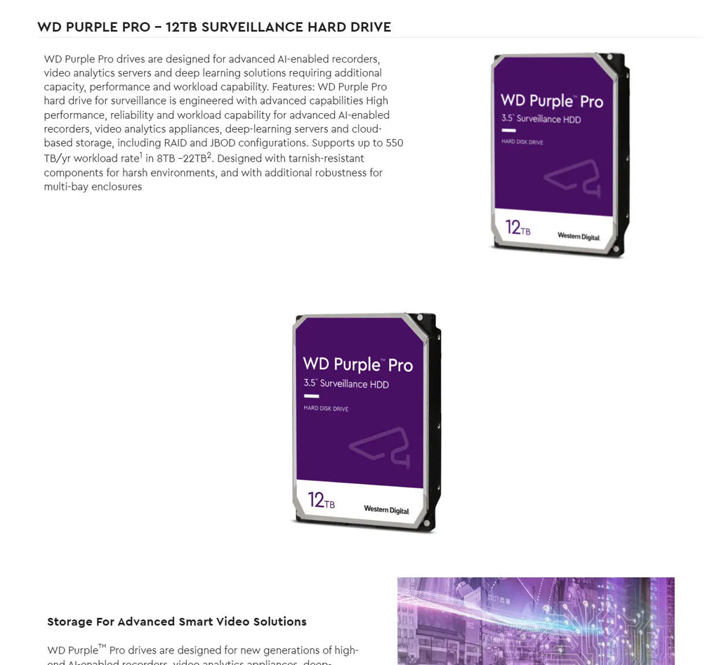 WD Purple Pro 12TB 7200 RPM 256MB 3.5" Internal Hard Drive Model: WD121PURP