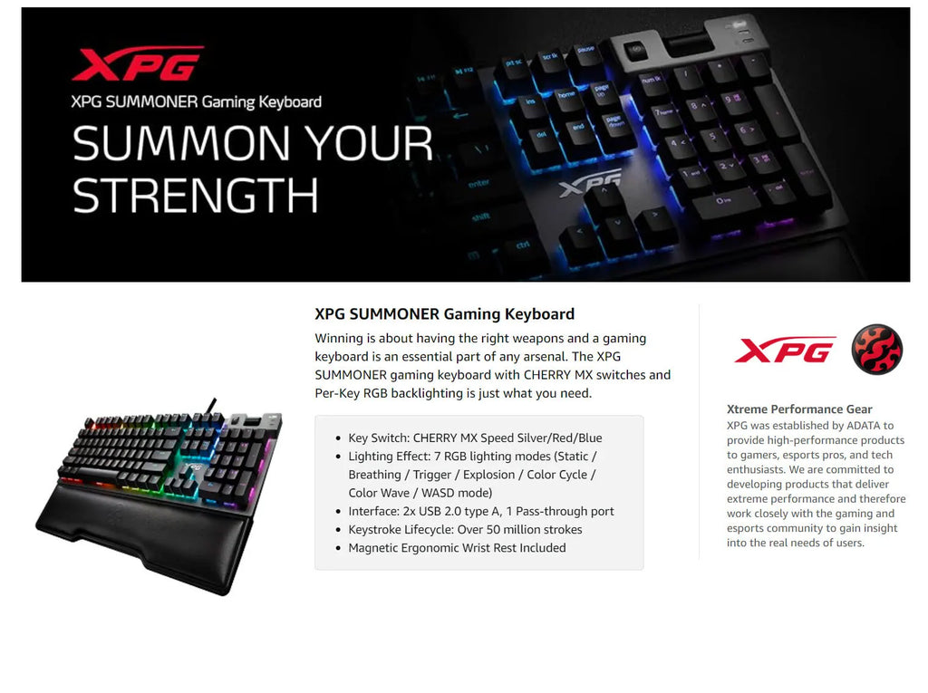 ADATA XPG SUMMONER RGB Mechanical Gaming Keyboard with Cherry MX Switches Description