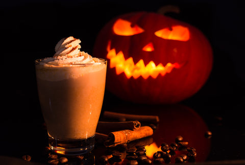 pumpkin spice latte with jack-o-lantern
