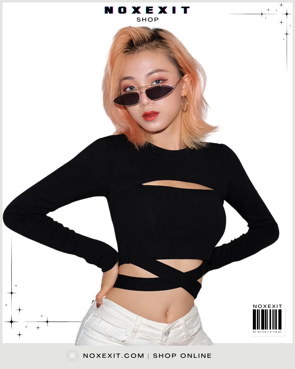 y2k gothic harajuku black rave x cross crop top long sleeve