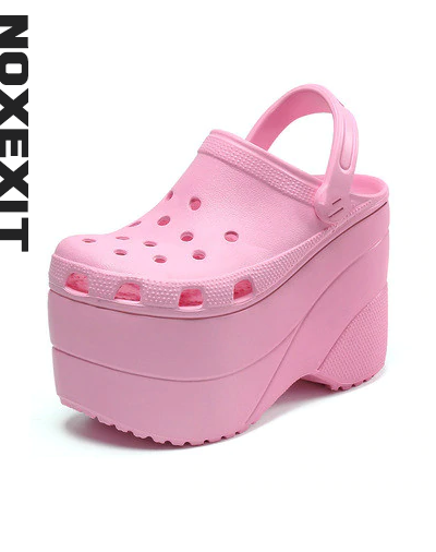 pink high crocs