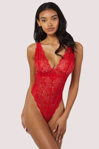 Adriana Wire-Free Lace Bralette - Racing red