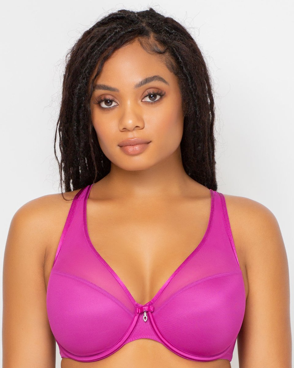 Sheer Mesh Full Coverage Unlined Underwire Bra - Cosmo Pink