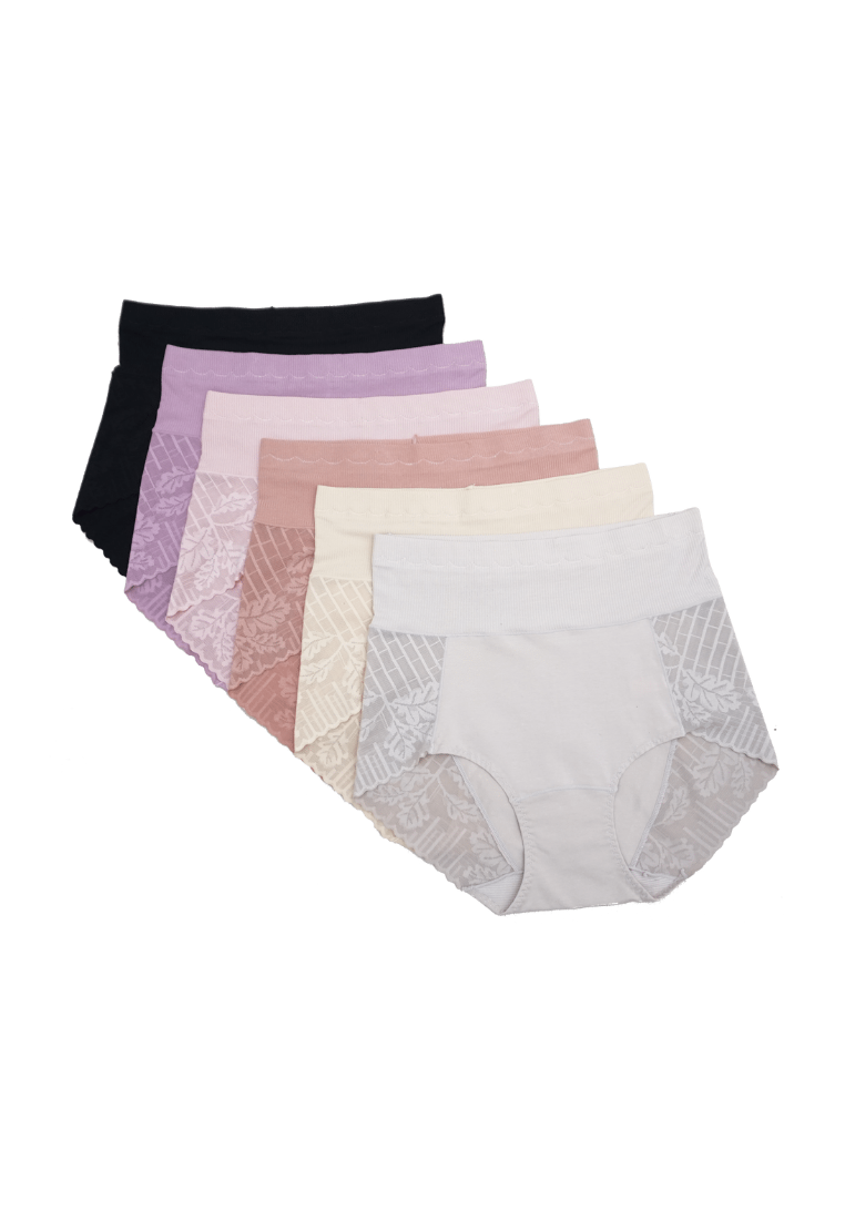 6 Pack Sienna High Waisted Cotton with Lace Panties Bundle B