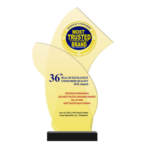 FRONTROW INTERNATIONAL 2016 Most Trusted Consumers Awardee Hall of Fame Hall of Fame Most Trusted MLM Company