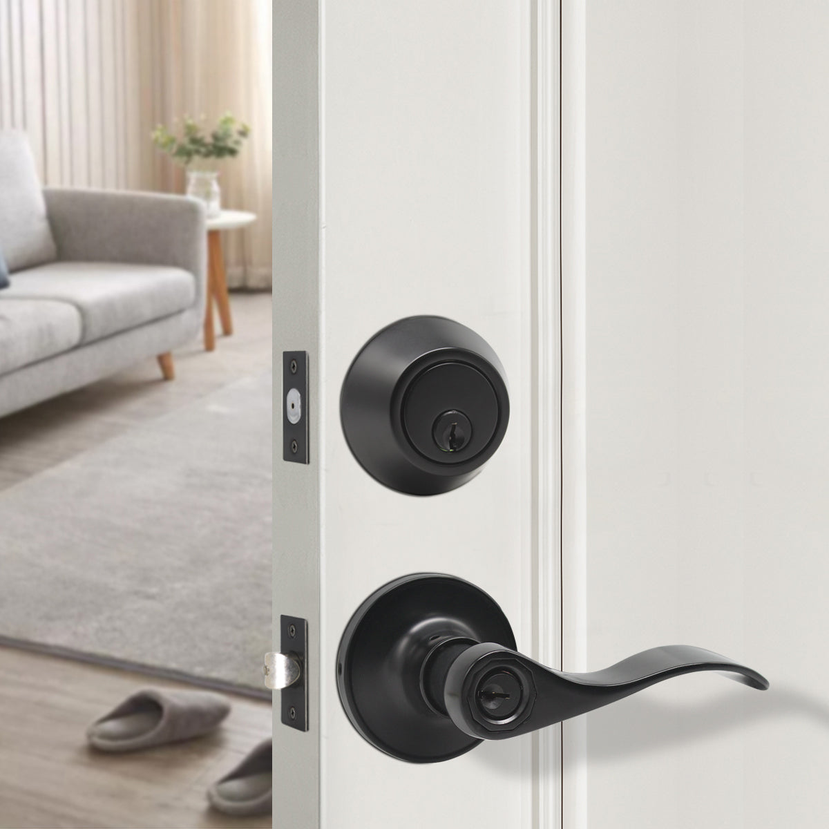 Keyed Alike Entry Door Lock Knob with Single Cylinder Deadbolt, Polish -  Probrico