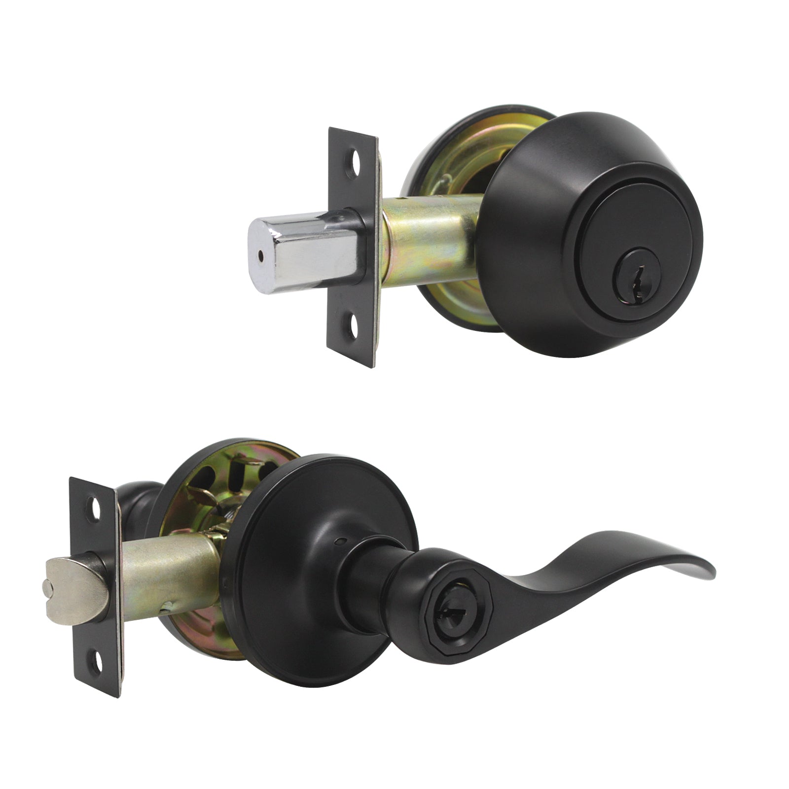 Wave Style Door Lever Lock with Double Cylinder Deadbolt Combo Packs B ...