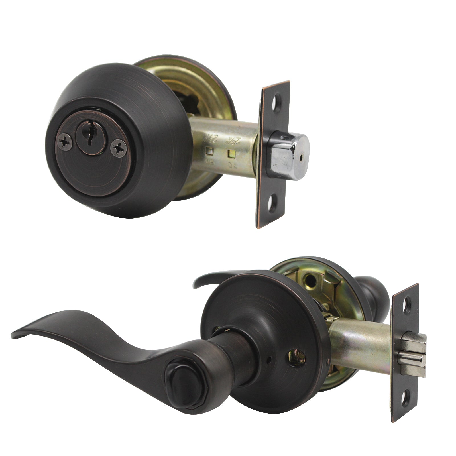 Entry Keyed Door Levers Lock with Double Cylinder Deadbolts Keyed Alik ...