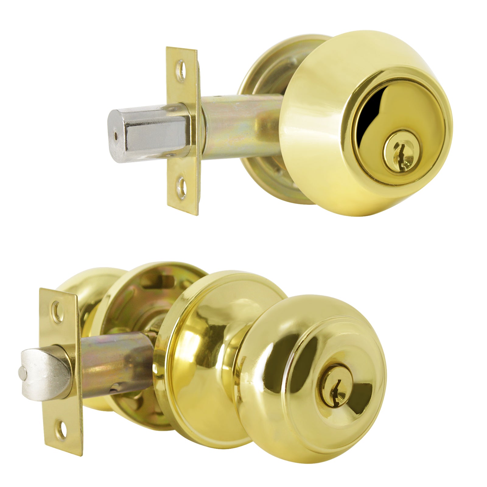 Keyed Alike Entry Door Lock Knob with Single Cylinder Deadbolt, Polish -  Probrico