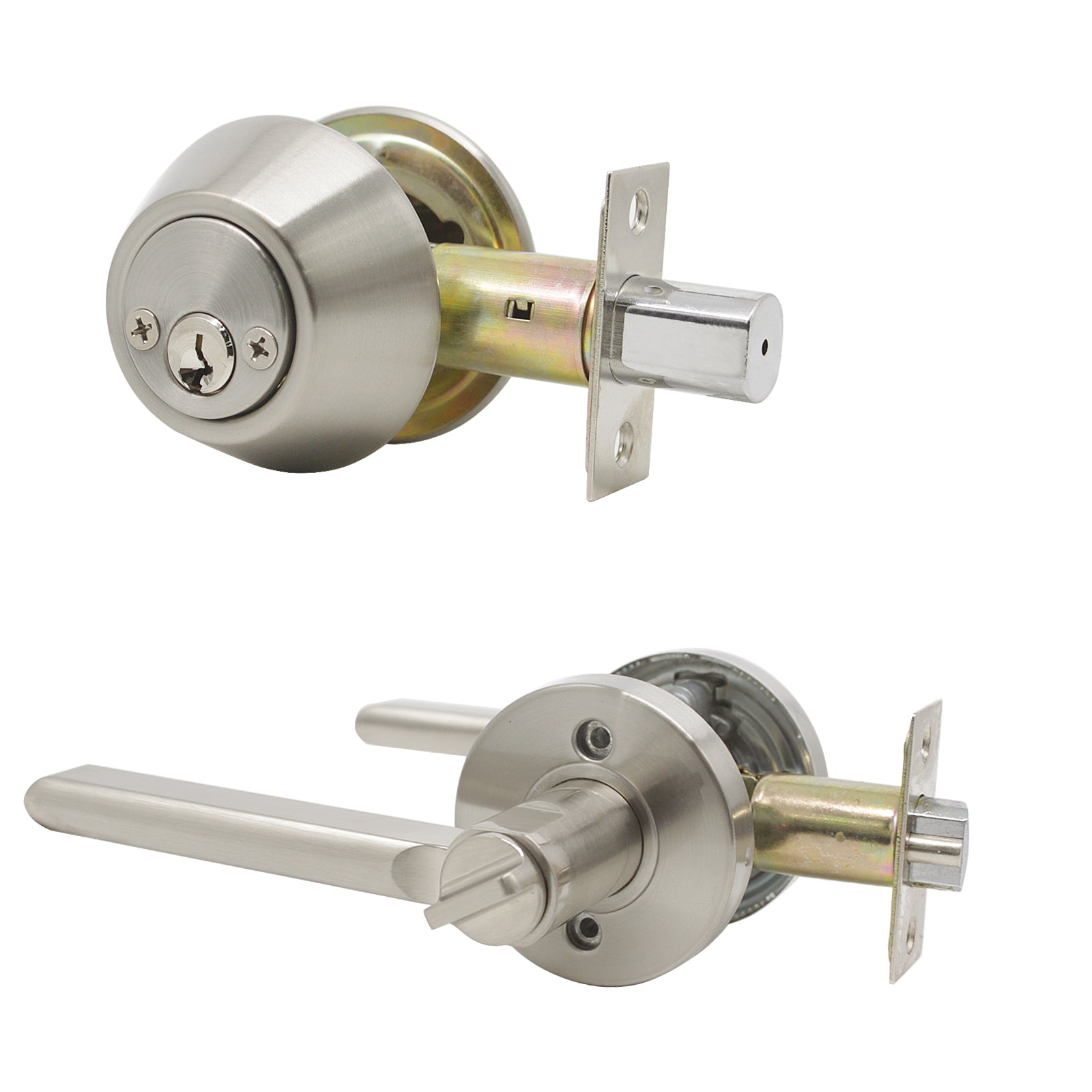 Keyed Entry Door Lever Lock and Double Cylinder Deadbolts Combo Pack