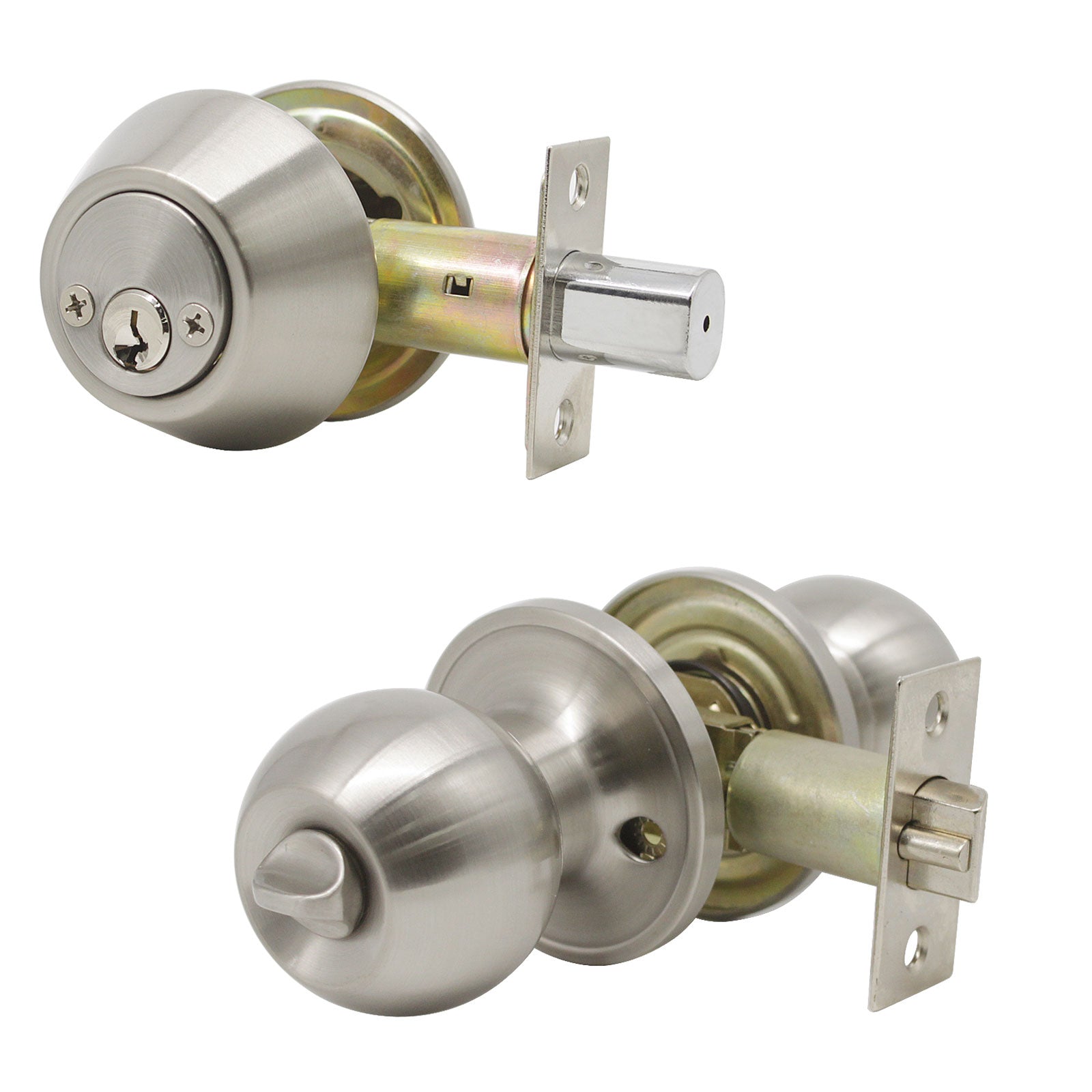 Probrico (3 Set) Entry Door Knobs and Double Cylinder Deabolt Lock Set with 