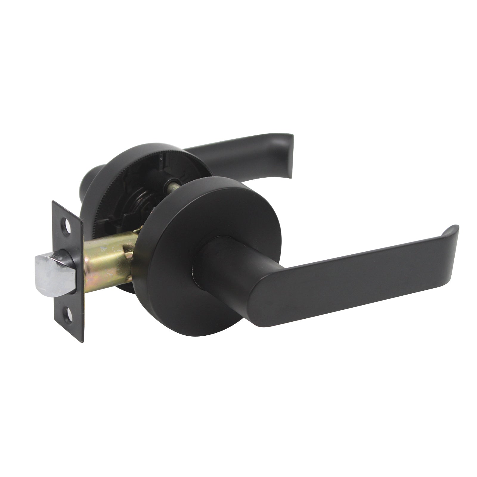 Black Finish Passage Door Lever Lock with Round Rosette Probrico