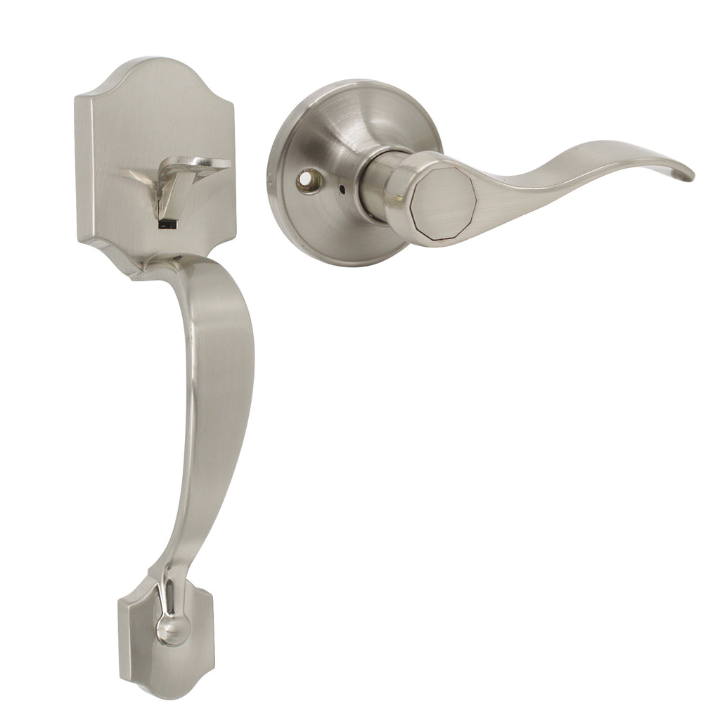 Exterior Entry Door Handle set with Interior Door Lever on Round Rose