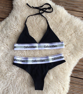 calvin klein black thong set