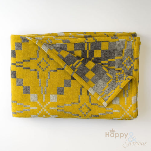 Yellow gorse 'Vintage Star' pure lambswool throw by Melin Tregwynt