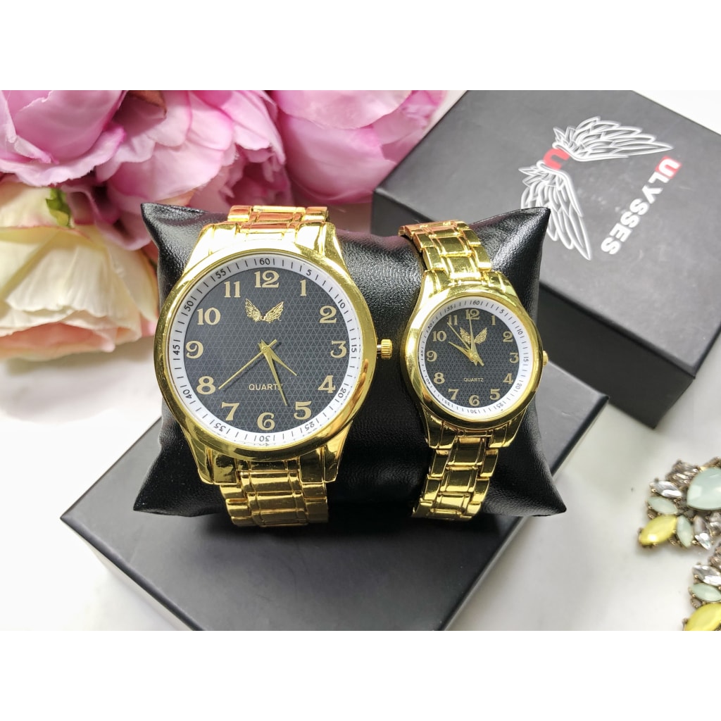 Set 2 ceasuri aurii cu cadran negru și cutie CADOU C189