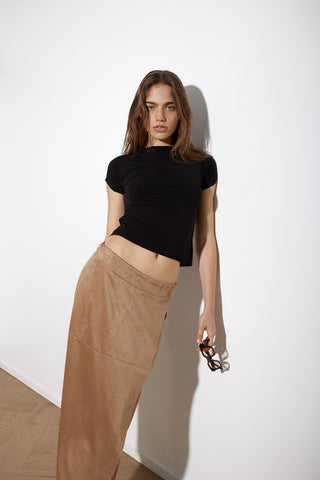 CAMEL VEGAN SUEDE WRAP SKIRT KNUEFERMANN-0001