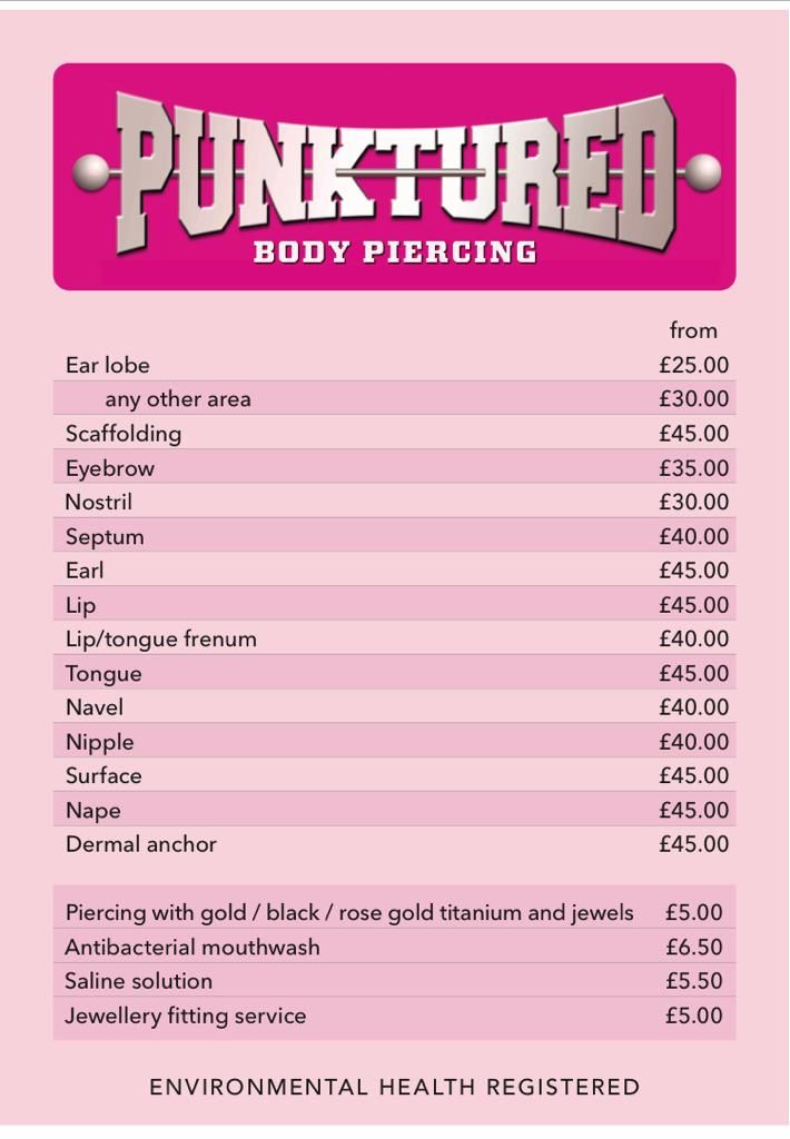 punktured pricing list