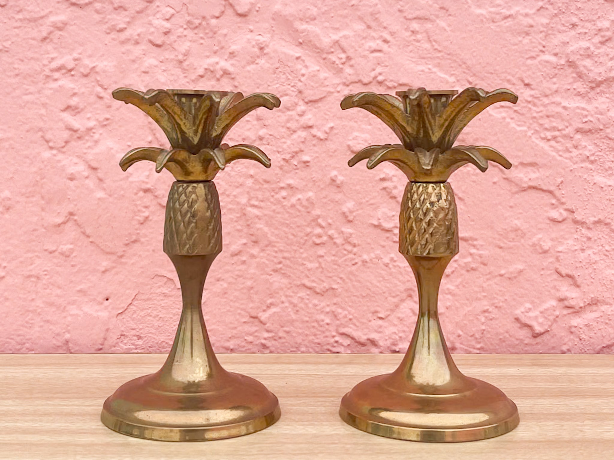 Pair of Brass Palm Tree Candlesticks