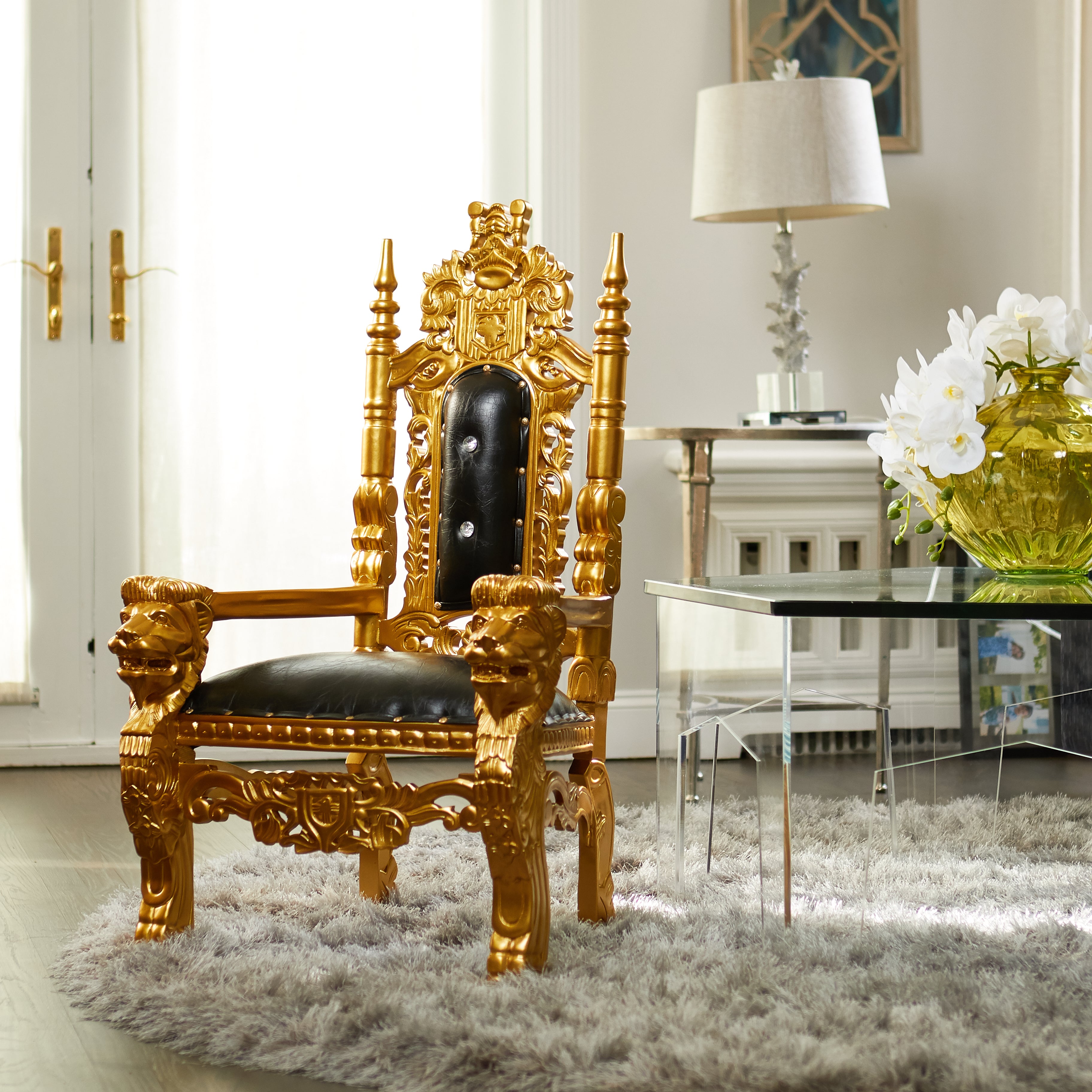 "Mini King David" Lion Throne Chair - Black / Gold – THRONE KINGDOM