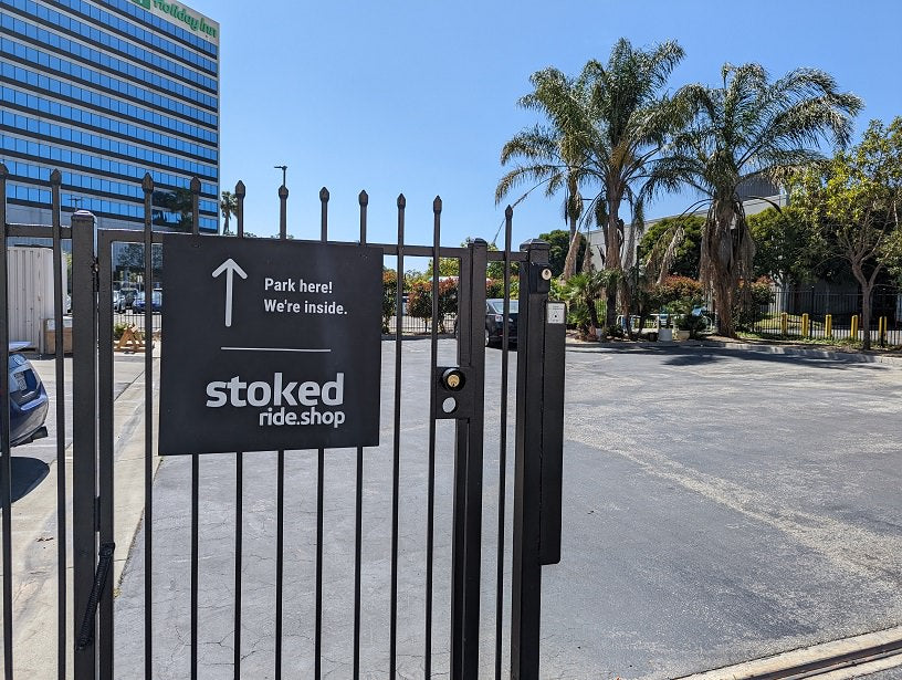 Park in our gated area at Stoked Ride Shop