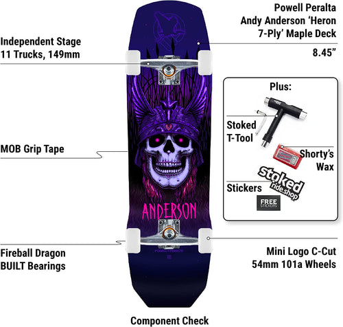 Powell-Peralta Flight Andy Anderson Crane Skull Pro Skateboard Complete