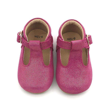 Girls Pink Glitter T-Straps