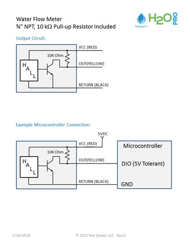 Circuit Diagram for Flow Meter with 10 kOhm Pull-up Resistor