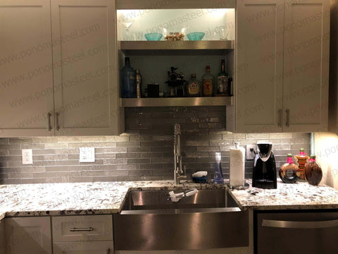 floating shelves above sink