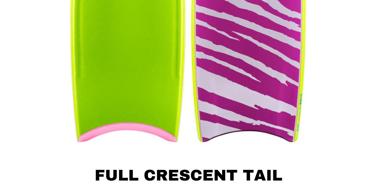 The bottom half of a full crescent tail bodyboard is shown and labeled.