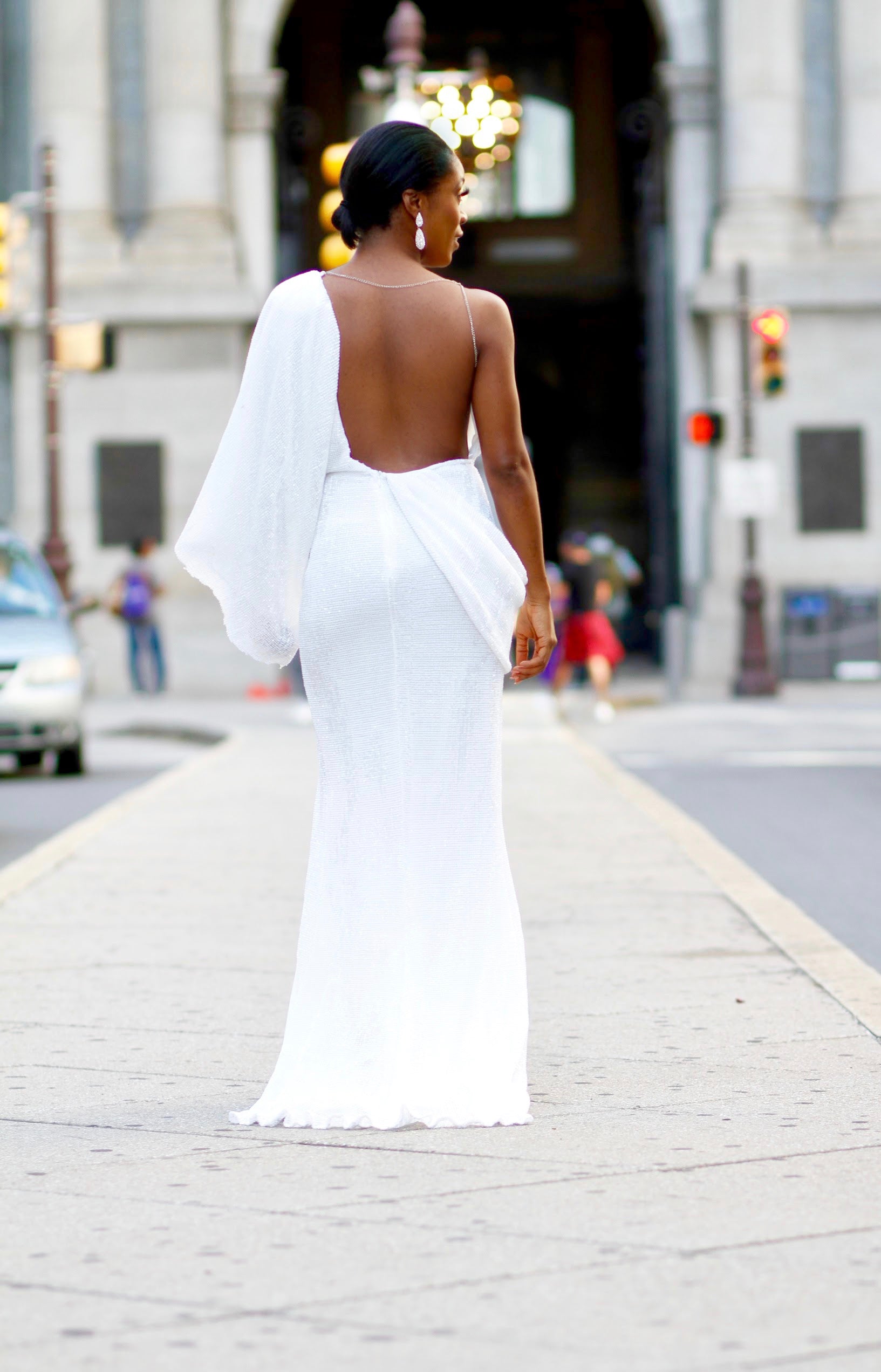 sequin maxi dress white