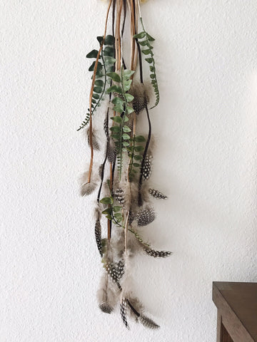 Feathers and Greenery | Bohemian Dreamcatcher Details | Bast + Bruin