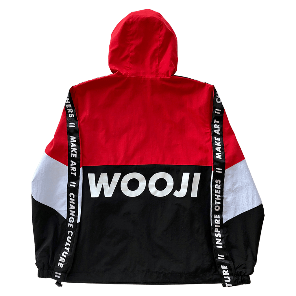 Red Black Nylon Anorak Jacket - Streetwear Wooji Identity