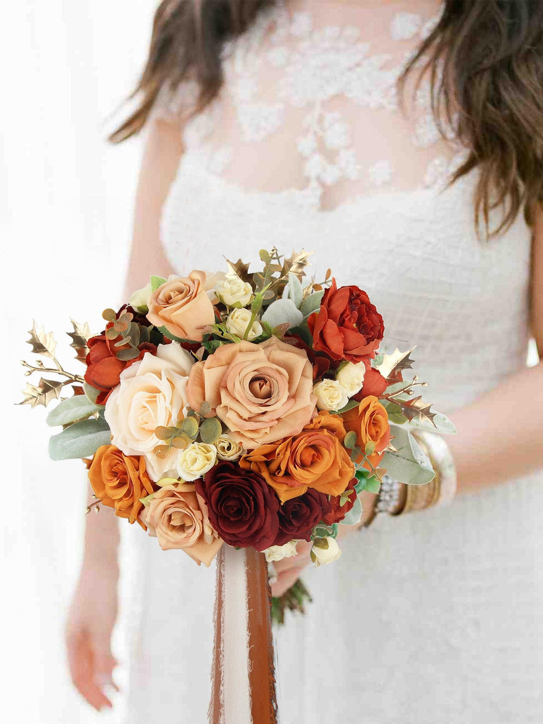 Burnt Orange Burgundy Bridal Bouquet - Rinlong Flower