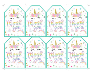 Unicorn Thank You Favor Tags - Gold Glitter Printable Rainbow Tag ...