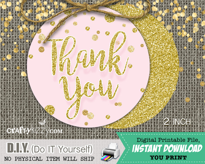 pink gold glitter confetti thank you tags printable wedding baby shower birthday baptism chalkboard favor tags stickers 2 labels craftykizzy